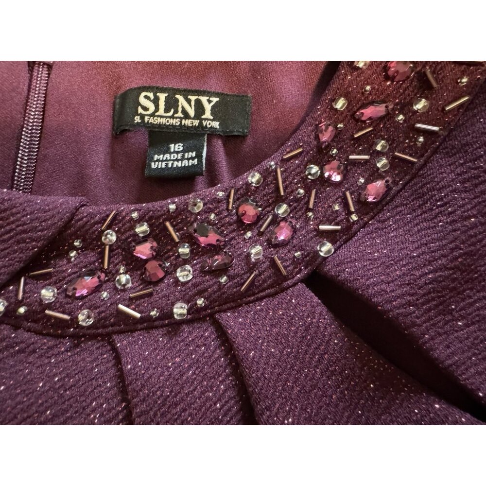 SLNY Formal Dress 16 Maroon Wine Shimmer Bead Gown Wedding Party Cruise NEW - Picture 3 of 11